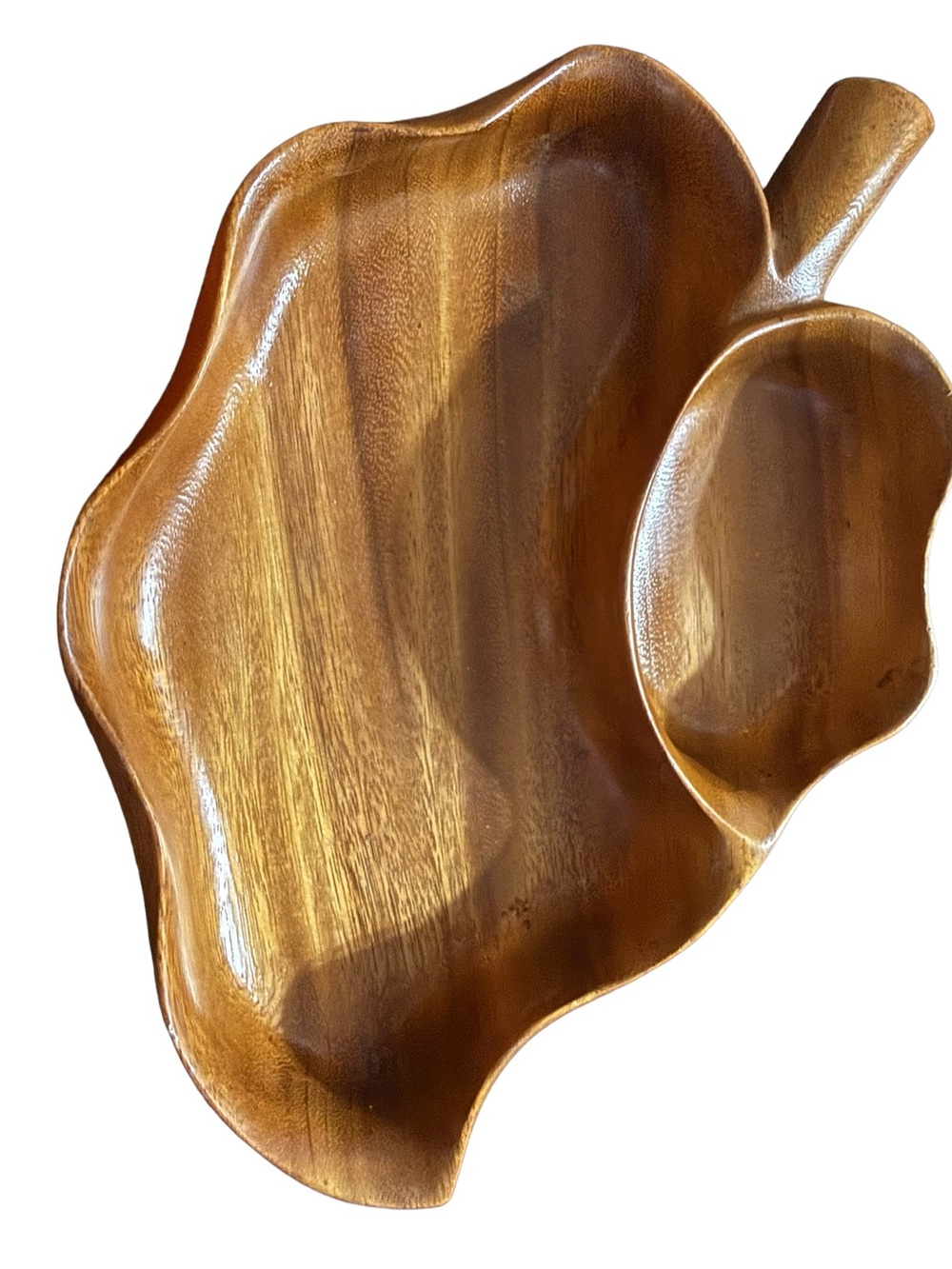 Harrys Cabinet Hawaiian Monkey Pod Wood Mango Leaf Shaped Divided Tray MCM